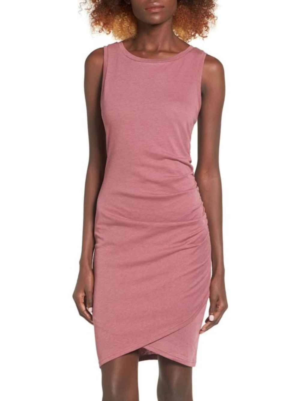 Leith Sleeveless Ruched Body-Con Tank Dress in Cedar Coral Heather size small